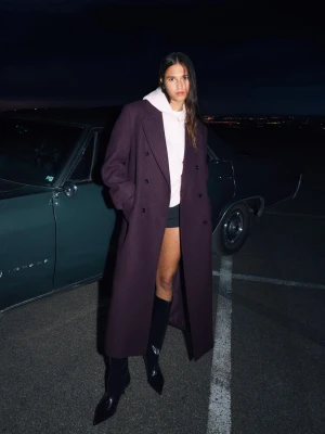 Bershka Płaszcz Oversize Z Flauszu Kobieta Bordowy