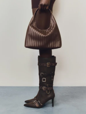 Bershka Pleciona Torba Typu Worek Kobieta Brązowy