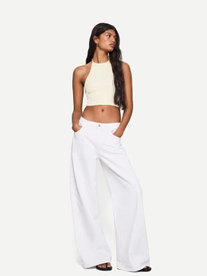 Bershka Pleciony Top Kobieta Kremowy