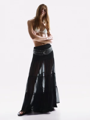 Bershka Plisowana Spódnica Maxi Kobieta Czarny