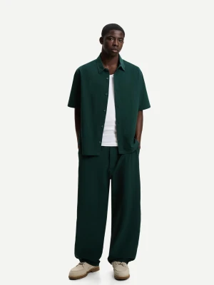 Bershka Plisowane Spodnie Jogger Baggy Mężczyzna Zielony