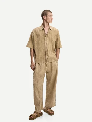 Bershka Plisowane Spodnie O Kroju Wide Leg Mężczyzna Khaki