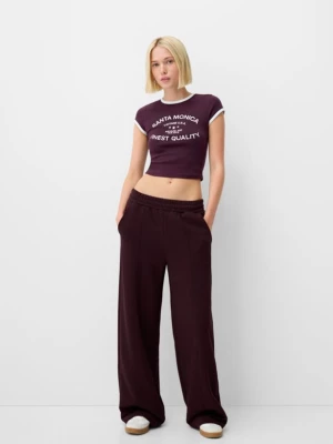 Bershka Pluszowe Spodnie O Kroju Wide Leg Kobieta Fioletowy