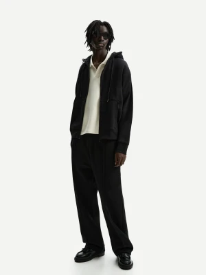 Bershka Pluszowe Spodnie O Kroju Wide Leg Mężczyzna Czarny