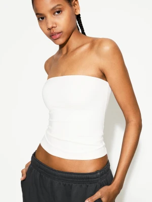 Bershka Podstawowy Top Bandeau Kobieta Biały