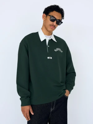 Bershka Polo Boxy Z Długim Rękawem Mężczyzna Zielony