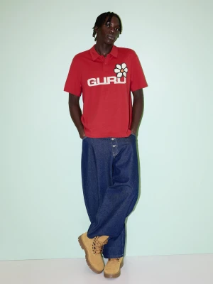 Bershka Polo Guru Z Krótkim Rękawem Mężczyzna Bordowy