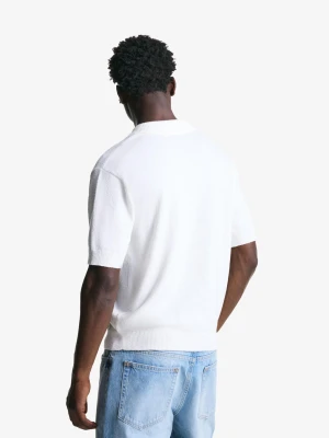 Bershka Polo Strukturalna Tkanina Frotte Mężczyzna Biały Złamany