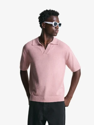 Bershka Polo Strukturalna Tkanina Frotte Mężczyzna Różowy