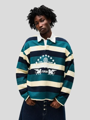 Bershka Polo Z Dzianiny Dresowej Z Nadrukiem Mężczyzna Zielony