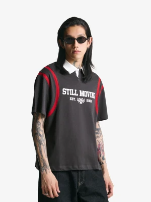 Bershka Polo Z Krótkim Rękawem I Nadrukiem Mężczyzna Szary