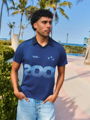 Bershka Polo Z Nadrukiem Retro Mężczyzna Granatowy