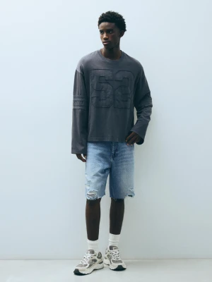 Bershka Poszarpane Bermudy Jeansowe Mężczyzna Niebieski