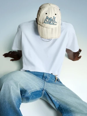 Bershka Prana Haftowana Czapka Mężczyzna Popielaty