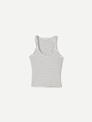 Bershka Prążkowana Koszulka Bez Rękawów Kobieta Biały
