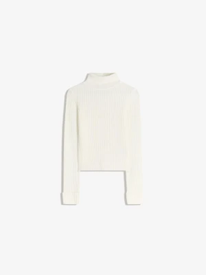 Bershka Prążkowany Sweter Z Golfem Kobieta Kremowy