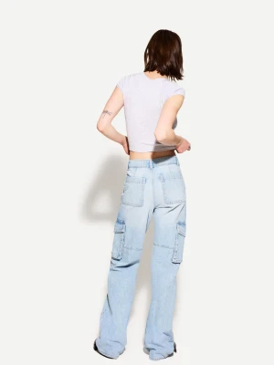 Bershka Proste Jeansy Cargo Kobieta Jasnoniebieski