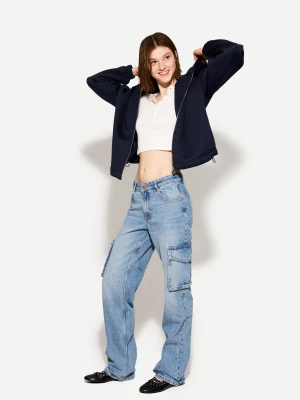 Bershka Proste Jeansy Cargo Kobieta Wyblakły Niebieski