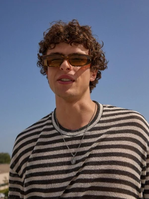 Bershka Prostokątne Okulary Przeciwsłoneczne Mężczyzna Brązowy