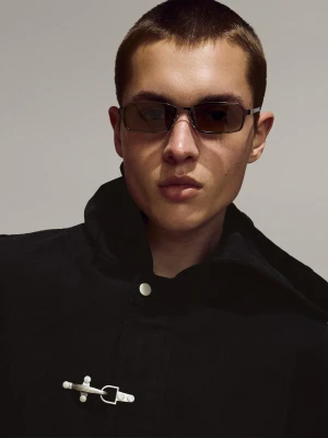 Bershka Prostokątne Okulary Przeciwsłoneczne Mężczyzna Zielony