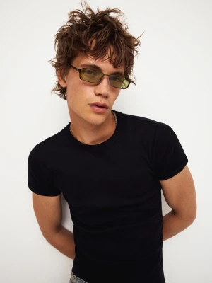 Bershka Prostokątne Okulary Przeciwsłoneczne Mężczyzna Zielony