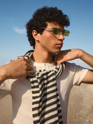 Bershka Prostokątne Okulary Przeciwsłoneczne Mężczyzna Zielony
