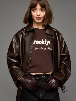 Bershka Rękawiczki Ze Sztucznej Skóry Kobieta Brązowy