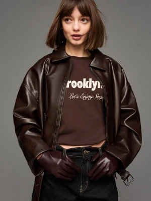 Bershka Rękawiczki Ze Sztucznej Skóry Kobieta Brązowy