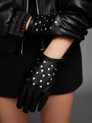 Bershka Rękawiczki Ze Sztucznej Skóry Z Ćwiekami Kobieta Czarny