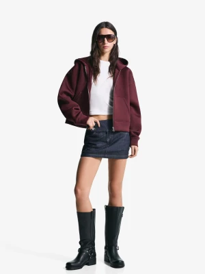 Bershka Rozpinana Bluza Oversize Z Efektem Neoprenu Kobieta Bordowy