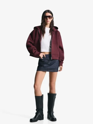 Bershka Rozpinana Bluza Oversize Z Efektem Neoprenu Kobieta Bordowy