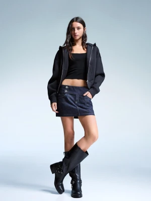 Bershka Rozpinana Bluza Oversize Z Efektem Neoprenu Kobieta Czarny