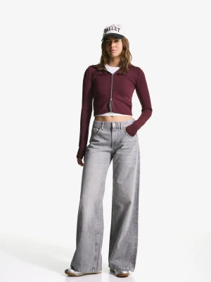 Bershka Rozpinana Bluza Z Kapturem Z Mieszanki Modalu Kobieta Bordowy