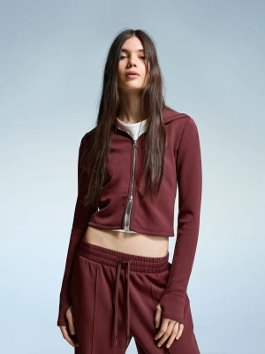 Bershka Rozpinana Bluza Z Kapturem Z Mieszanki Modalu Kobieta Bordowy