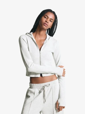 Bershka Bluza Soft Modalowa Z Suwakiem I Kapturem Kobieta Szary