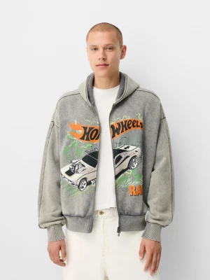 Bershka Rozpinana Na Suwak Bluza Z Nadrukiem Bershka X Hot Wheels Mężczyzna Szary