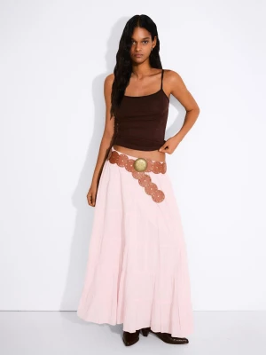 Bershka Spódnica Maxi W Stylu Boho Kobieta Różowy