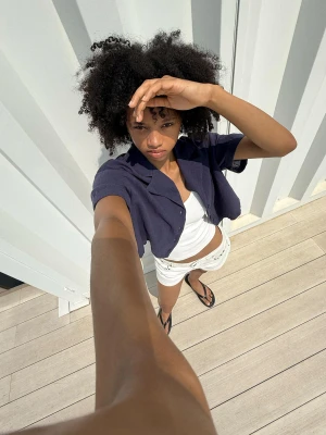 Bershka Rustykalna Koszula Z Fakturą I Krótkim Rękawem Kobieta Niebieski