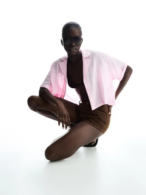 Bershka Rustykalna Koszula Z Fakturą I Krótkim Rękawem Kobieta Różowy