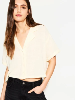 Bershka Rustykalna Koszula Z Fakturą I Krótkim Rękawem Kobieta Żółty