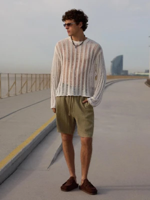 Bershka Rustykalne Bermudy Jogger Mężczyzna Khaki