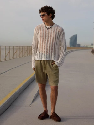 Bershka Rustykalne Bermudy Jogger Mężczyzna Khaki