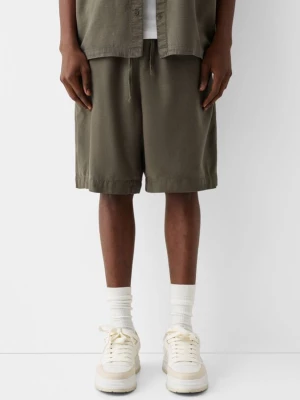 Bershka Rustykalne Bermudy Wide Leg Mężczyzna Khaki