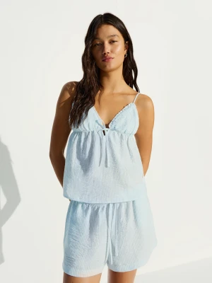 Bershka Rustykalne Spodenki Na Gumce Kobieta Niebieski