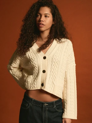 Bershka Rustykalny Kardigan Z Splotem Warkoczowym Kobieta Xs-S Kremowy