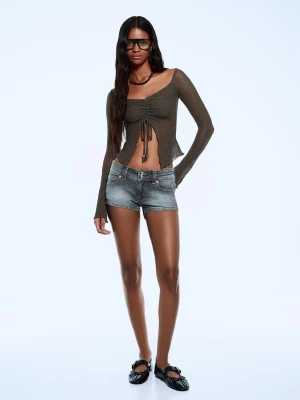 Bershka Rustykalny Marszczony Sweter Kobieta Khaki