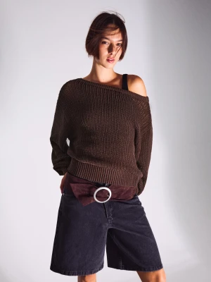 Bershka Rustykalny Sweter Ażurowy Kobieta Brązowy