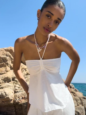 Bershka Rustykalny Top Bandeau Kobieta Biały