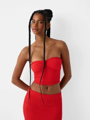 Bershka Rustykalny Top Bandeau Kobieta Czerwony