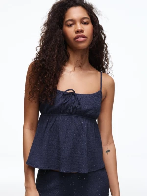 Bershka Rustykalny Top Błyszczący Kobieta Granatowy